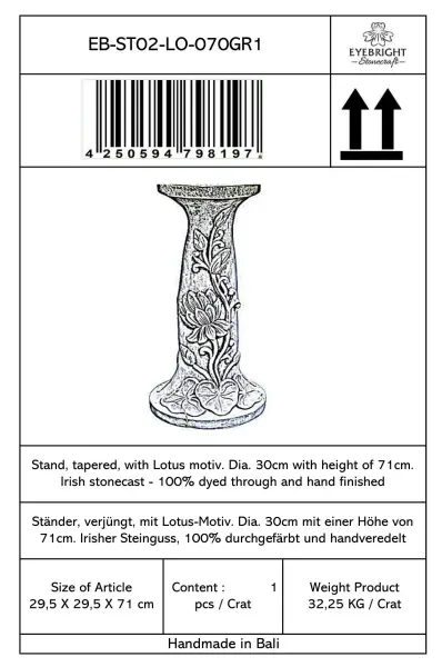 Artikelbild 6 des Artikels “Rinjani - Sockel, verjüngt, mit Lotus-Motiv, Ø 30cm, 71cm H | Steinguss “
